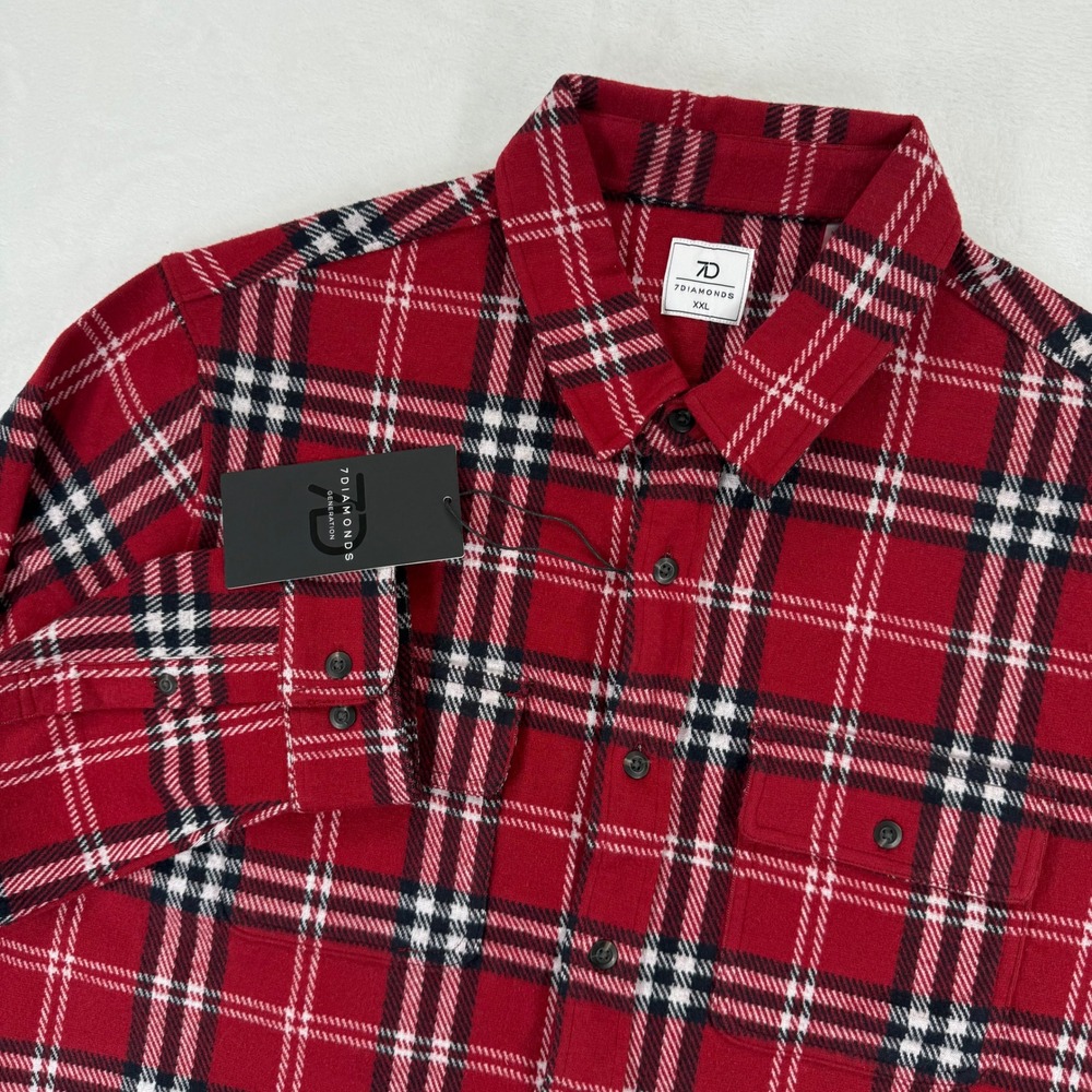 7 Diamonds Generation Red Plaid Flannel Button Up Shirt Mens XXL NWT New